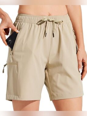 Willit UPF50+ Water Resistant Tan Hiking Shorts - with pockets. Small